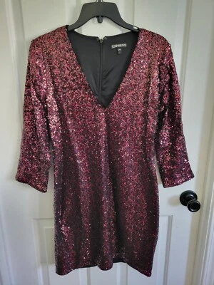 Minivestido Express para mujer rojo cobre lentejuelas cuello en V manga larga talla 8 Foto 1 de 4