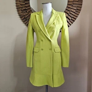 BCBGMAXAZRIA Coat Women Lemongrass Green Double Breasted Wool Blend Size XS - Picture 1 of 7