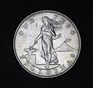 Philippines 1 Peso US Decimal Coinage Large Type silver coin 1904-S ... XF - Imagen 1 de 2