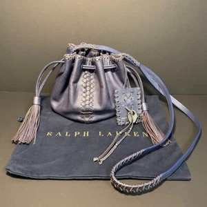 Borsa a tracolla Polo Ralph Lauren pochette frange intreccio pelle navy donna usata - Foto 1 di 13