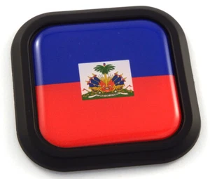 Haiti Flag Square Black rim Emblem Car 3D Decal Badge Hood Bumper sticker 2" - Foto 1 di 7