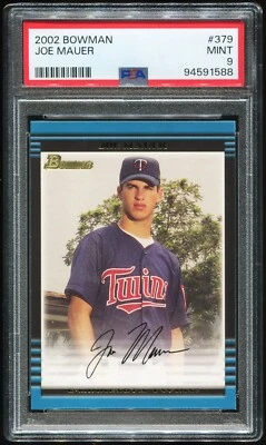 Joe Mauer 2002 Bowman #379 radiocontrol novato PSA 9! Twins HoF 2024 MVP ¡BAJO POP! ¿Regrade? Foto 1 de 4