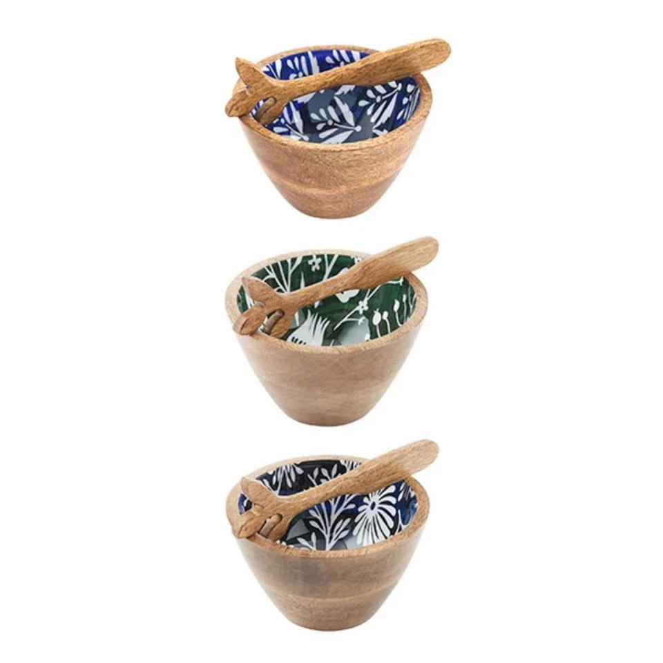 Mud Pie E2 Floral Dip Wooden Bowl & Spreader 5" Dia 3"H 48500265 - Select Design - Image 1 of 1