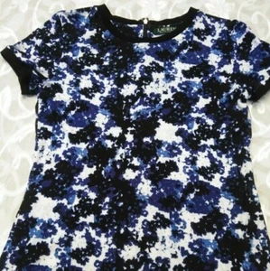 Lauren Ralph Lauren small blue white print short sleeve zip up summer top ladies - Picture 1 of 7