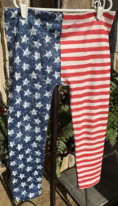 America Stars And Stripes Seamless Leggings Childrens Size 10/12 - Picture 1 of 3