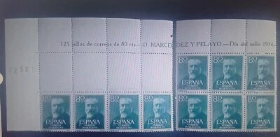 SELLOS ESPAÑA MNH 1954 BLOQUE 10 MENÉNDEZ PELAYO. CABECERA PLIEGO CON LEYENDA  - Imagen 1 de 2