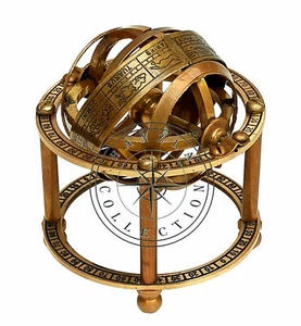 Antique Brass Armillary Sphere Astrolabe Maritime Collectible Nautical Globe - Picture 1 of 3