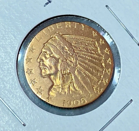 1908 Gold Indian $5.00 Half Eagle - $5 Five Dollar Cover