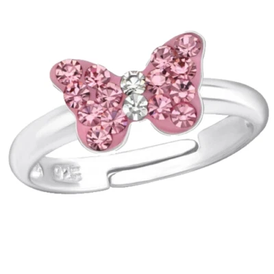 Rosa Kristall Schmetterling Mädchen Fingerring 925 Silber Ring Kinder - Bild 1 von 3