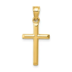Real 14kt Yellow Gold Polished Hollow Cross Pendant - Picture 1 of 5