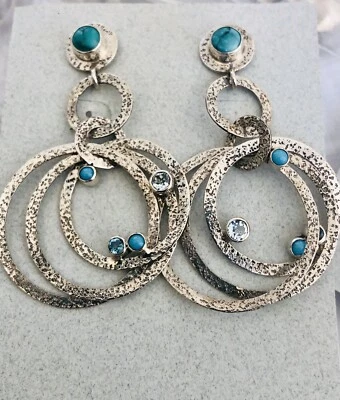 Eco del Soñador-Marte y San Valentín, aro múltiple, turquesa, pendientes postales. Foto 1 de 4