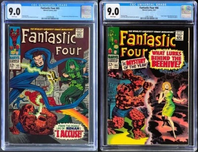 Fantastic Four 65 66 CGC 9.0 WHITE PAGES 1967 Marvel Comics 1st Appearance Lot 2 - Image 1 of 4