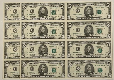 1995 $5 88880020 Matching HK HH Blocks Prosperity Sheets Lucky Money - Image 1 of 4