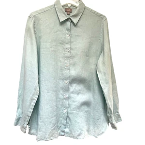 J.Jill 100% Linen Button Up Tunic Blouse Size M Machine Washable Long Sleeve - Picture 1 of 9