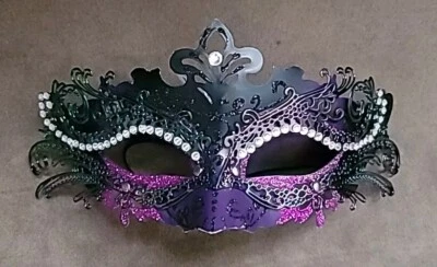 Pink/Green Masquerade Mask - Mask With Head Strap - Party/Halloween Costume Mask - Image 1 of 4