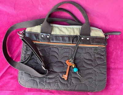 FOSSIL KEY-PER ~ GRANDE MARRÓN ACOLCHADO FLORAL MALETÍN/BOLSO BANDOLERA PARA COMPUTADORA PORTÁTIL Foto 1 de 4