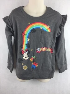 Disney Kids Minnie Gray Rainbow Long Sleeve Shirt Ruffle Shoulder Size XS 4-5 - Picture 1 of 4