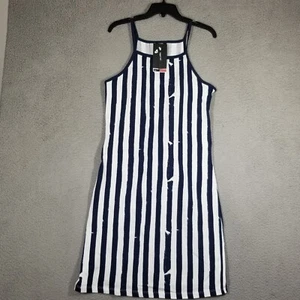 NIKE Women's Sportswear Americana Stripe Knit Cami Dress sz Large White Blue - Picture 1 of 11