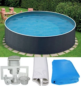 Pool Rattan Optik 4,60 x 1,20 m Skimmer Folie blau Schwimmbecken Stahlwandpool - Bild 1 von 7