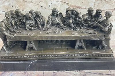 Estatua de metal bronce La Última Cena escultura tallada sobre base de mármol de Valli Foto 1 de 4