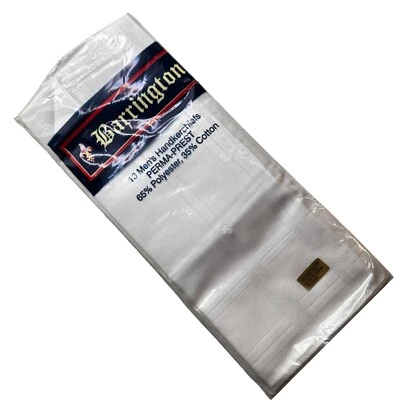 Pañuelos Barrington 13 para hombre Perma-Prest 65 % poliéster 35 % algodón blanco nuevos de stock Foto 1 de 4
