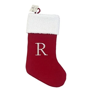 Christmas Knit Stocking 17" Red White Embroidered Letter R Cuff Bee & Willow NEW - Picture 1 of 7
