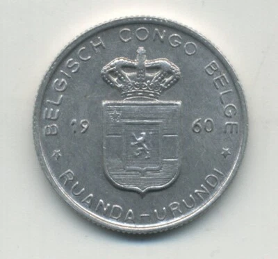 Belgian Congo Belge RUANDA URUNDI 1 Franc 1960 Al KM 4 XF+ - Image 1 of 2