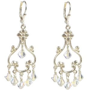 Sterling Silver Dangle Earrings made with Clear AB Swarovski Crystal Elements - Picture 1 of 1