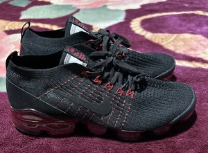 Nike Air VaporMax Shoes Mens Size 9.5 Black Sneakers Flyknit Bred Red Athletic🔥 - Picture 1 of 10