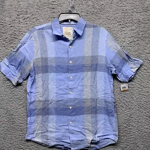 Tasso Elba Shirt Mens S Small Blue Combo Print All Over Linen Shirt Sleeve - Picture 1 of 6