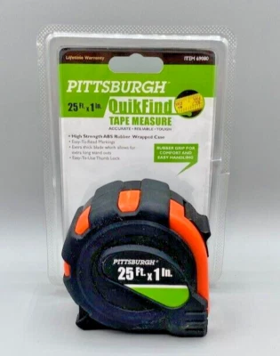 Pittsburgh Quick Find Tape Measure 25 ft x 1 in  NEW Rubber Grip & Thumb Lock - Image 1 of 3
