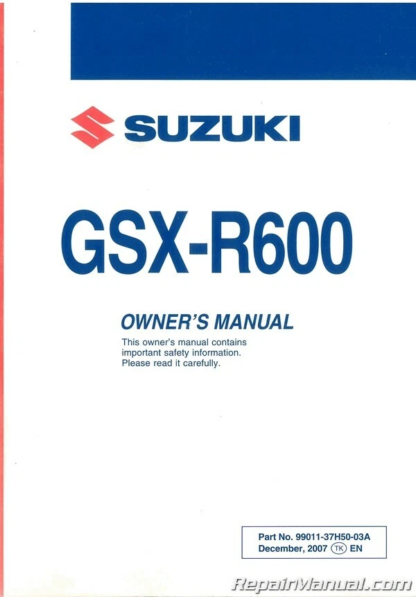 2008 Suzuki GSX-R600K8 Motorcycle Owners Manual : 99011-37H50-03A - Image 1 of 1