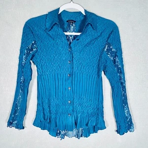 Blusa Komarvo Top Mujer S Azul Arrugado Plisado Fairycore Coquette - Imagen 1 de 12