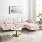 Modway Ardent Performance Velvet 4-Piece Sectional Sofa in Pink