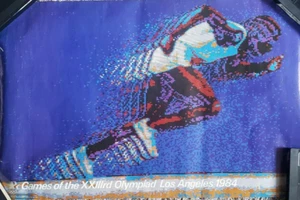Rare Vintage 1984 Los Angeles LA Olympics Track & Field Running Pixel Art Poster - Picture 1 of 9
