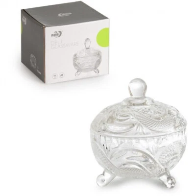 Crystal Glass Footed Sugar Bowl Candy Jar with Lid Stylish Decorative Container
