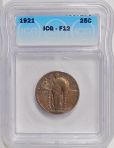 1921 25c ICG F 12 ~ BETTER DATE SILVER STANDING LIBERTY QUARTER - Picture 1 of 2