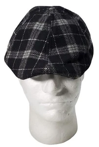 Retro 7 Black Plaid Newsboy Cabbie Hat Cap Size M/L - Picture 1 of 13