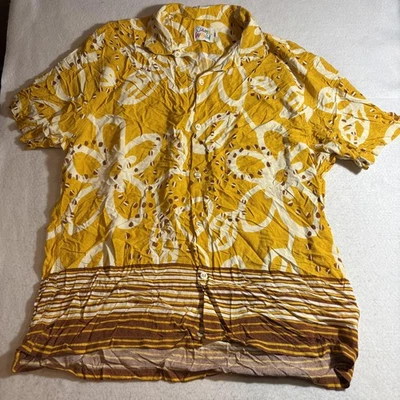 Camisa Jams World Para Hombre 2XL Amarilla Blanca Marrón Floral Hawaiana Abotonada Verano Foto 1 de 4