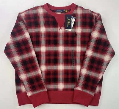 NWT Polo Ralph Lauren Sweatshirt Plaid Red Black Pony Fleece Pullover Women's M - Image 1 of 4