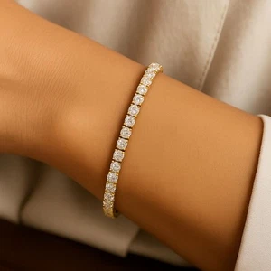 Best Sale! 4.50 Ct 100% Natural Round Cut Diamond Tennis Bracelet - Yellow Gold - Picture 1 of 16
