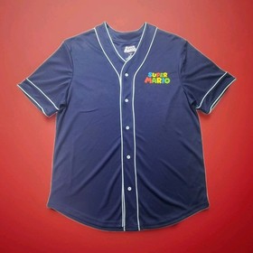 Super Mario Baseball Jersey Shirt Blue Size M Nintendo NES Cartoon Gamer NWT 🍄