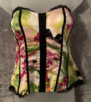 Bebe Silk Corset Top Bustier Silk Size L Multicolor Lace Up Fairy Coquette Sexy - Image 1 of 4