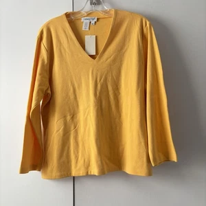NWT Coldwater Creek 3/4 Sleeve V-Neck Yellow Cotton Pull-over Shirt SZ Large - Picture 1 of 4