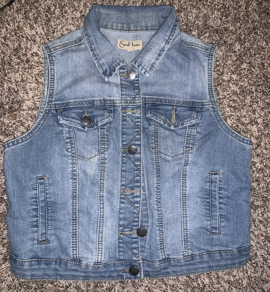 EARL JEAN Women's Cropped Classic Denim Trucker Vest in Vintage Blue M - Image 1 of 4