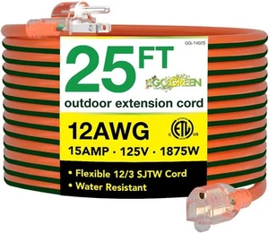 Go Green Power Inc. (GG-14025) 12/3 SJTW Outdoor Extension 25 ft, Orange - Picture 1 of 7