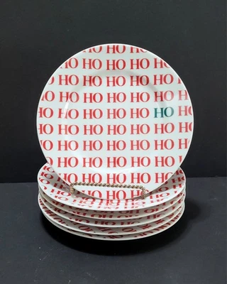 Crate & Barrel 6 Appetizer Dessert Plates Red White Ho Ho Ho Ceramic Christmas  - Image 1 of 4