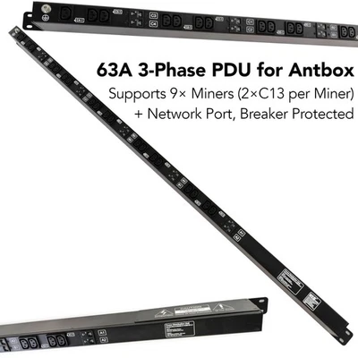 415V 63A 3-Phase PDU for Antbox 18 x C13 (2 per S19) + Network C13, 10 Breakers - Image 1 of 4