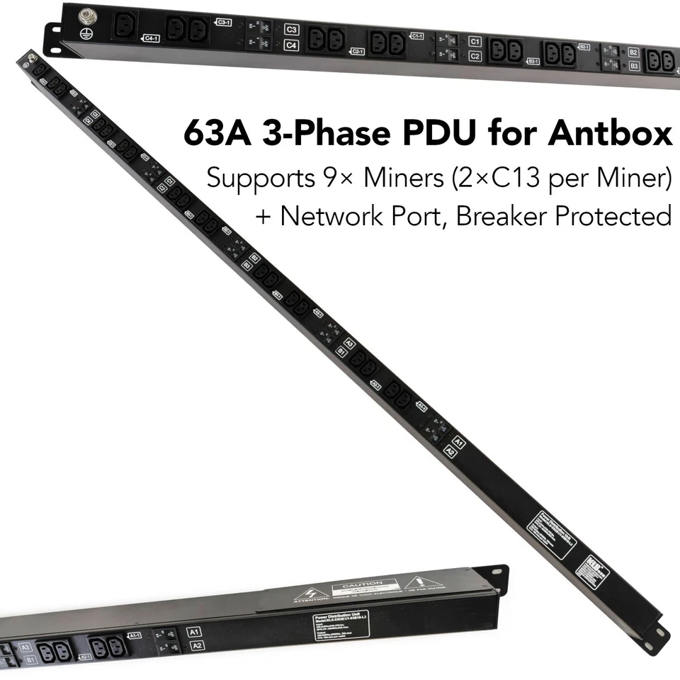 415V 63A 3-Phase PDU for Antbox 18 x C13 (2 per S19) + Network C13, 10 Breakers - Image 1 of 4