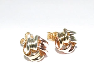 Damas Mujer 9ct 9 quilates Multi Tono Oro Nudo Pendientes - Imagen 1 de 4